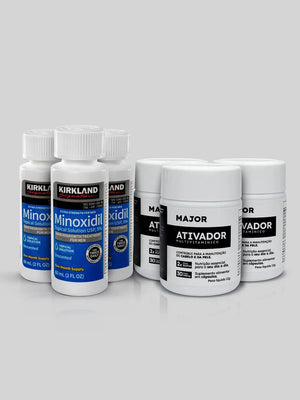Kit com 3 frascos de Minoxidil Kirkland e 3 Ativadores Major para crescimento capilar