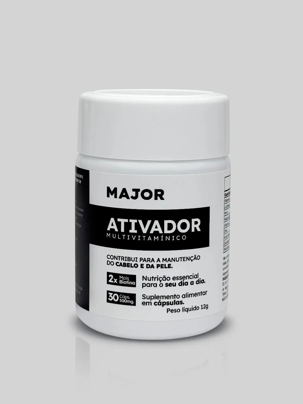 Frasco do Ativador Major Multivitamínico com Biotina – Suplemento para crescimento de barba, cabelo e fortalecimento dos fios