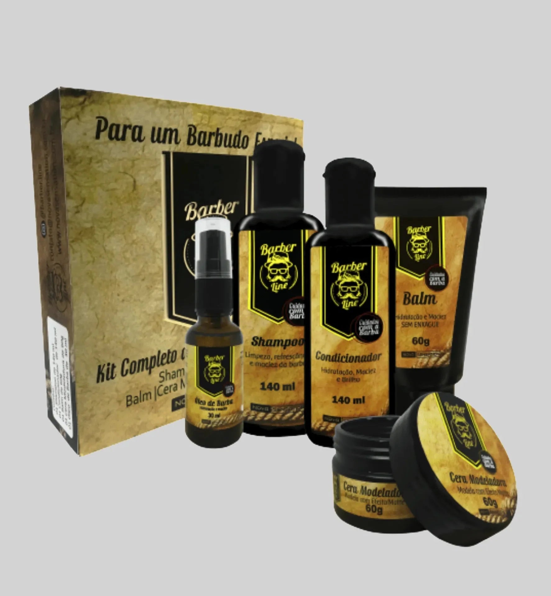 Kit para Cuidado da Barba - Shampoo + Condicionador + Balm + Cera Modeladora + Óleo para Barba - BARBA LENHADOR