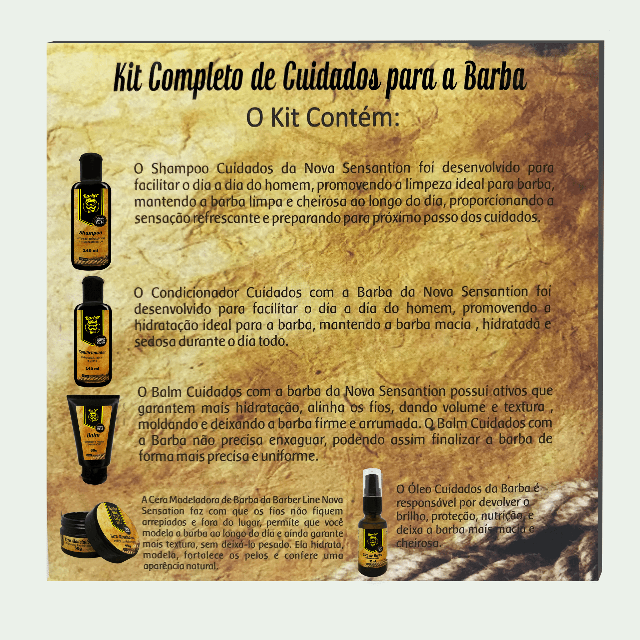 Kit para Cuidado da Barba - Shampoo + Condicionador + Balm + Cera Modeladora + Óleo para Barba - BARBA LENHADOR