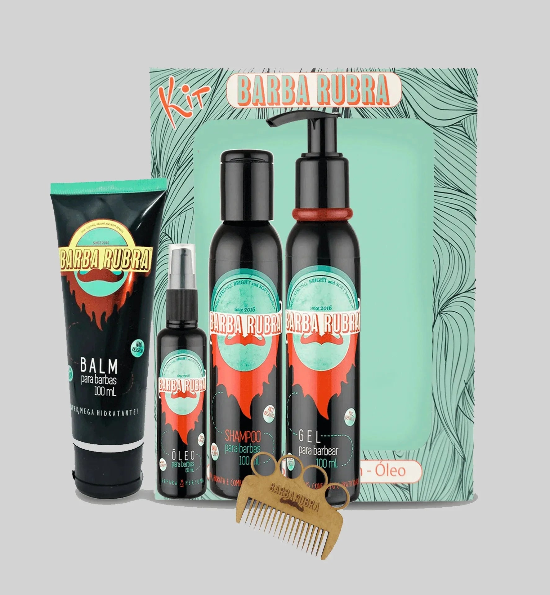 Kit Verde - Shampoo, Balm, Gel, Óleo e Pente - BARBA LENHADOR