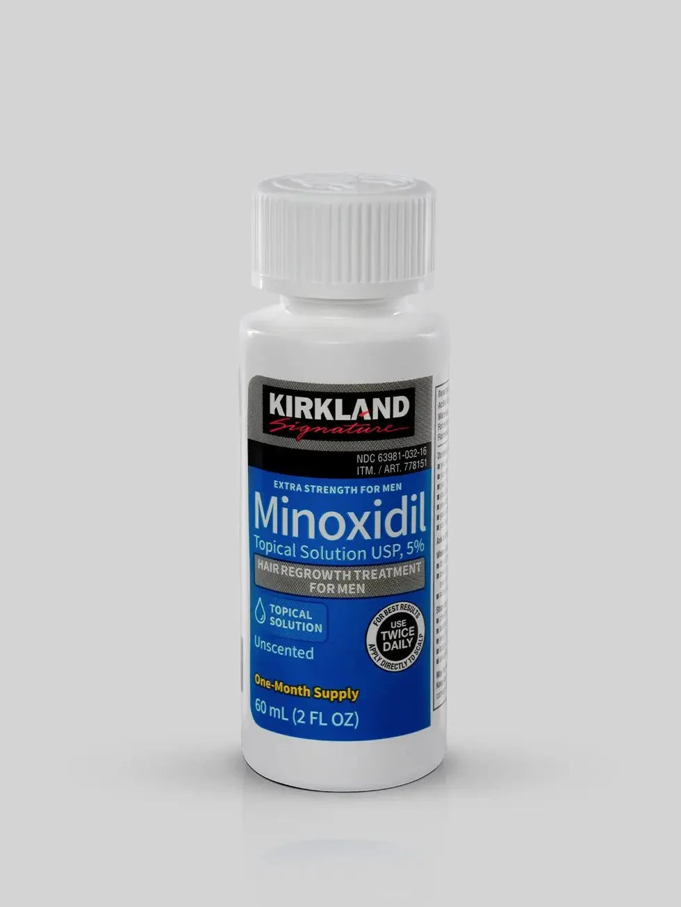 Frasco do Minoxidil 5% para crescimento de barba e cabelo